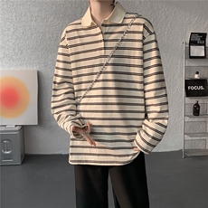 8XL-M条纹定律polo衫男翻领长袖t恤大版宽松上衣CX3011-P39，男装T恤，电商D206-1