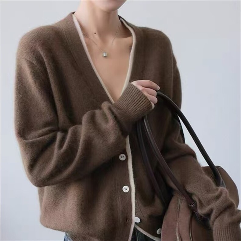 2025年秋季宽松型V领时尚百搭通勤简约休闲，女装羊绒衫，琳华羊绒