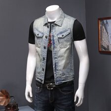 钱塘大厦5027/MJ68031-P135春季新品佛系浅色修身牛仔背心马甲男，男装背心/马甲，钱塘730-1