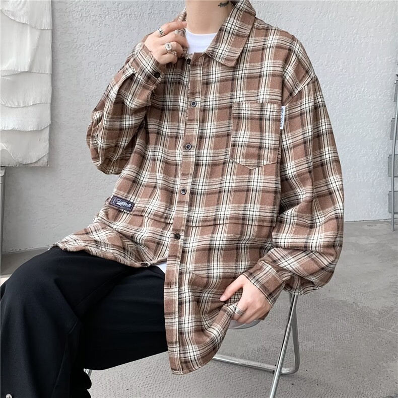 男士长袖衬衫外套2024新款春秋季男款休闲格子衬衣男装R18/P40,男装衬衫,星座506
