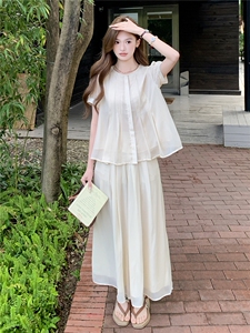 温柔风短袖上衣阔腿裤套装女夏新款松弛感宽松显瘦两件套图片