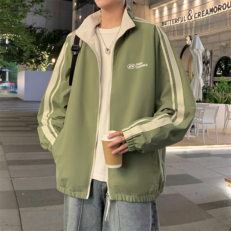秋季夹克长袖方领立领宽松双面穿三条杠外套男潮新款JK423p70,男装夹克,电商D315
