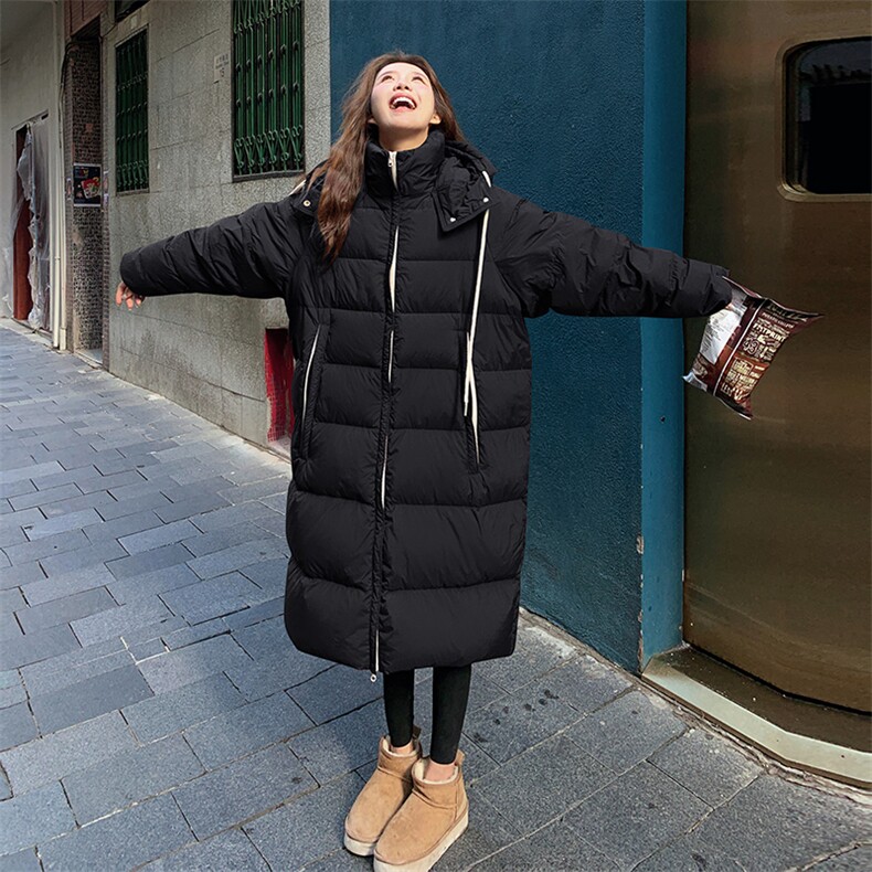冬季羽绒服女韩系长款高级感连帽2025独特超好看百搭厚外套白鸭绒,女装羽绒服,2C053