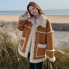 已出大货皮毛一体外套6530P215K318，女装短外套，2D001