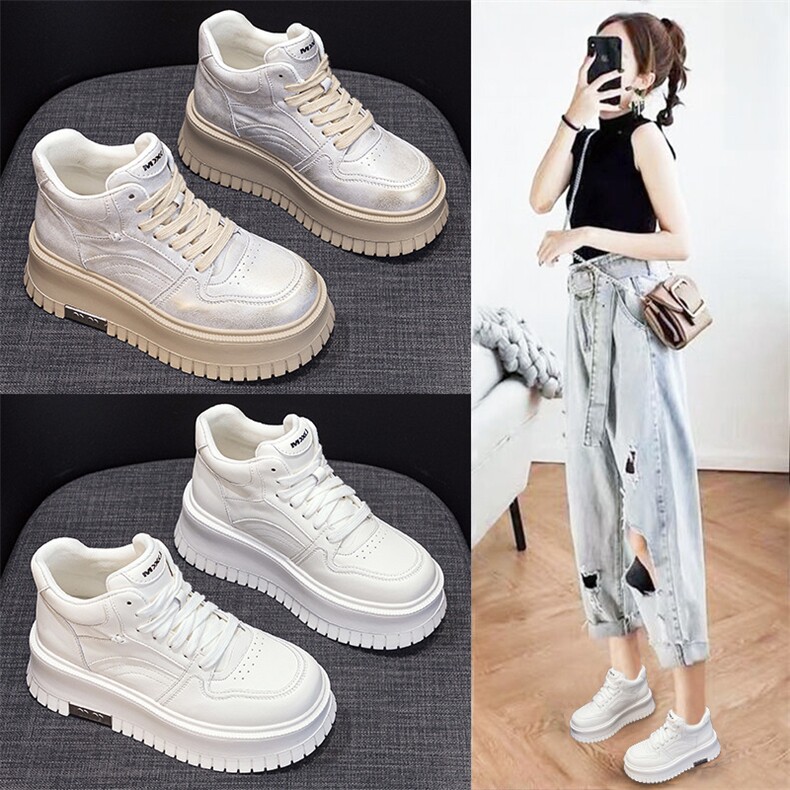 厚底高帮加绒小白鞋女2024新款增高百搭女鞋真皮休闲板鞋，女鞋休闲鞋，电商A223