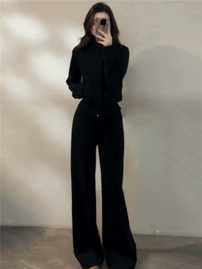 网红时尚气质套装女春季新款休闲运动立领开衫卫衣阔腿卫裤两件套,女装套装/套裙,江南