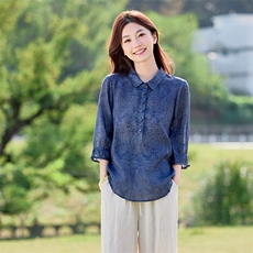 2026年春季女短袖宽松苎麻常规文艺/优雅，女装衬衫，江南依恋