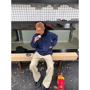 春秋季美式复古翻领夹克男女机能风外套宽松休闲潮流情侣图片