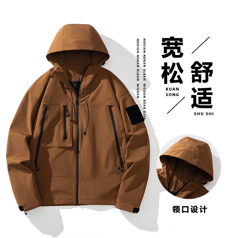 情侣户外防水夹克男机能风工装袋外套冲锋衣J91-P45小牛津,男装夹克,星座1403A