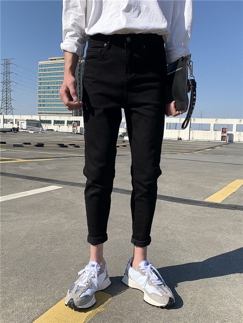B230档纯黑色光板修身小脚弹力铅笔裤男牛仔裤P85,男装牛仔裤,电商B230