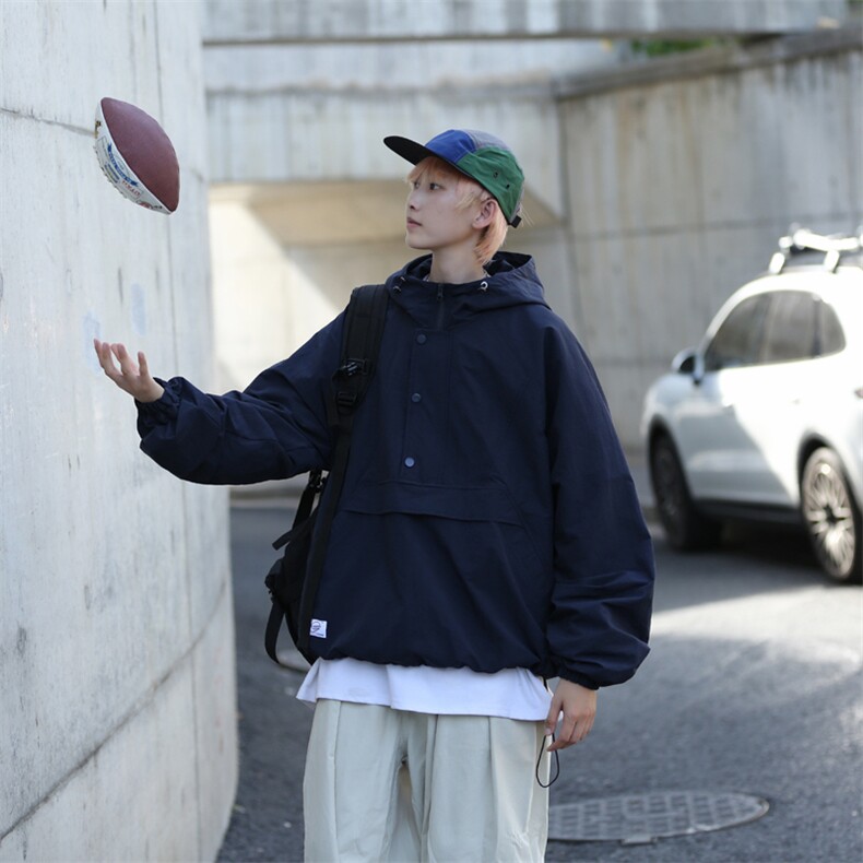 春秋外套男设计感半拉链套头连帽衫日系复古休闲冲锋衣W5411-P42,男装夹克,星座512-2