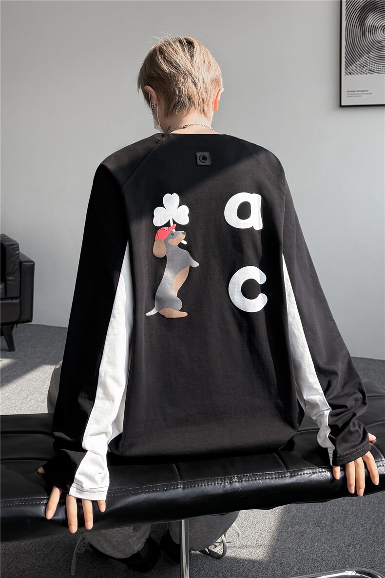 6XL-M美式潮牌印花长袖t恤男拼接撞色卫衣男上衣服CX3009-特P48,男装T恤,电商D206-1