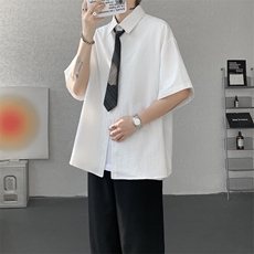 学院风jk领带条纹短袖衬衫大码休闲上衣高级感半袖衬衣DC5010/P55，男装衬衫，电商B238