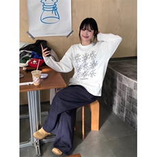 网图现货三本针圆领长袖T恤太阳花印花男女打底衫CT812-P29，男装T恤，电商C310