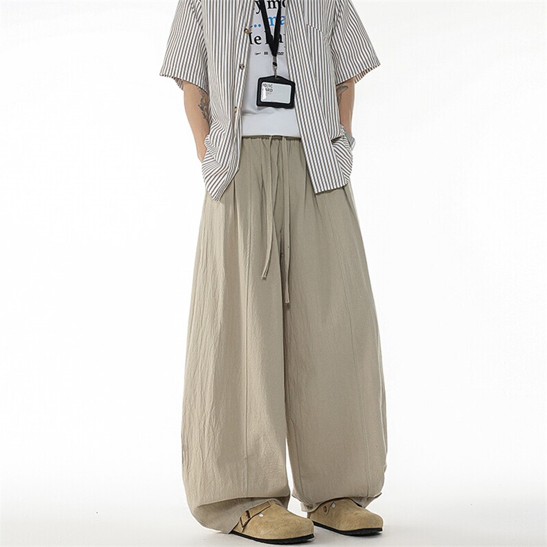 8XL-M亚麻弯刀裤直筒阔腿裤子男夏季宽松大码运动灯笼裤KZ068P60,男装休闲裤,电商B312