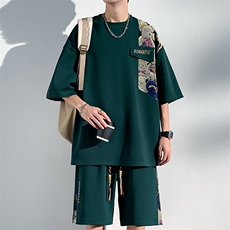 2025夏季新款光影墙大码菠萝格短袖T恤套装M-5XHQ23461-P60，男装T恤，电商A022