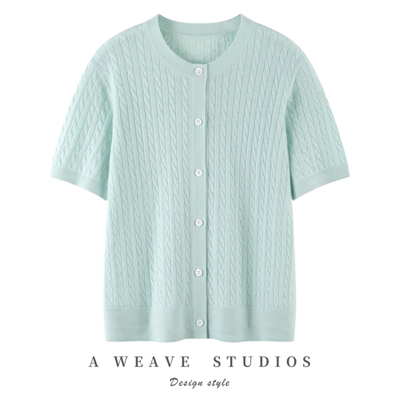 2025舒适百搭秋季新款软糯舒适扭花羊绒短袖时尚潮流，女装羊绒衫，英皇羊绒