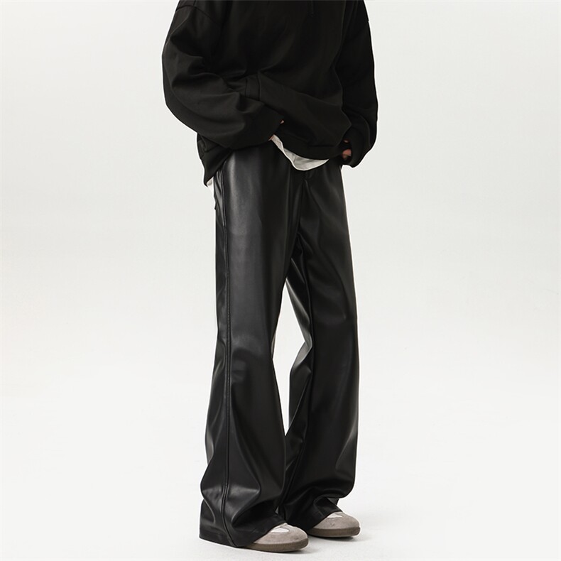 05黑色cleanfit裤子男女微喇皮裤美式高街皮裤XZ211-1-K2449-P60，男装皮裤，星座211-1