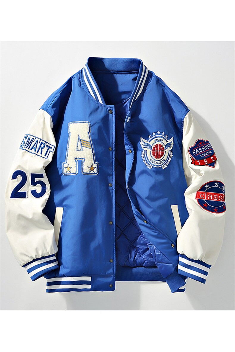 美式棒球服宽松潮流痞帅加绒加厚立领夹克A436-22129加棉-P80,男装夹克,电商A436