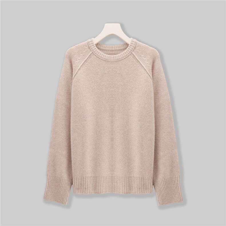 2025年夏季紧密织法插肩圆领套衫常规款通勤套头单件长袖时尚百搭，女装针织衫/毛衣，绒崒