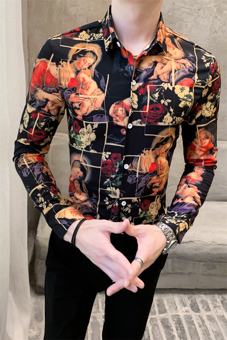 312A-808-P50新款时尚人物图案印花长袖衬衫社会精神小伙衬衣2,男装衬衫,星座312A-5