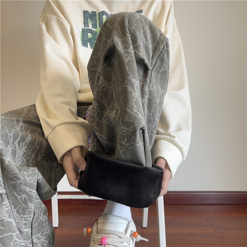 重磅灯芯绒裤子男冬季潮牌褶皱宽松加绒加厚垂感阔腿拖地休闲长裤,男装休闲裤,电商B315