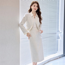 2025春季时髦小香名媛风气质干练修身翻领套装裙时尚套装两件套，女装套装/套裙，时尚俏佳人