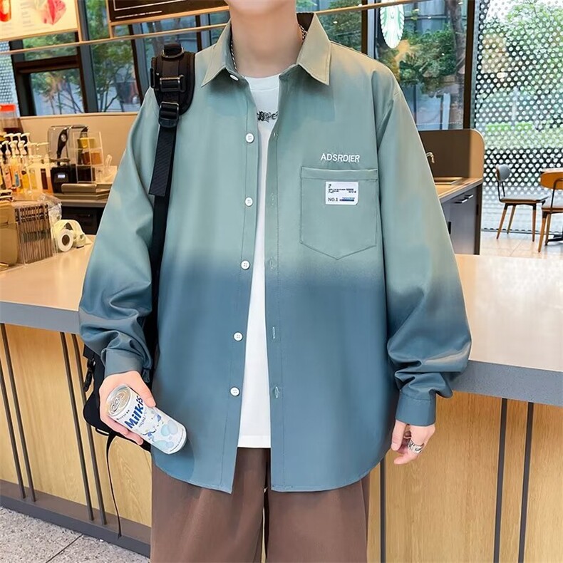 渐变色衬衫男长袖夏季翻领宽松休闲上衣男士衬衣春秋外套C9682,男装衬衫,星座1116A-1（原606A）