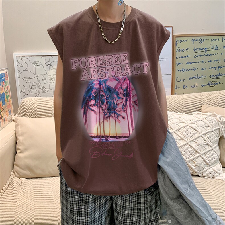 直播品质重磅纯棉220克美式印花宽松背心男女无袖t恤潮BX502P25,男装T恤,电商A486