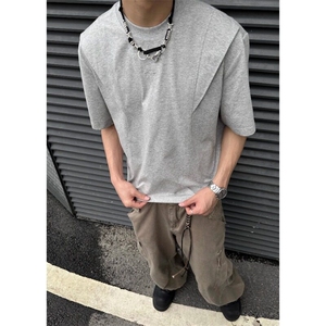 夏季新款休闲日常百搭圆领短袖男街头简约复古vintage刺绣纯色T恤图片