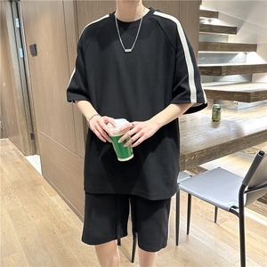 夏季短袖t恤休闲运动套装男士大码短裤子2023新款一套半袖上衣服