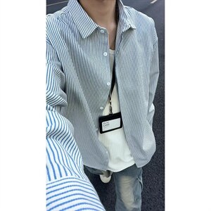 条纹衬衫男长袖春秋休闲衬衣高级感上衣宽松痞帅外套CSC238图片