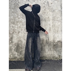 B221美式ins高街暗黑拉链宽松开衫卫衣连帽外套SY2314-P80控108，男装卫衣，电商B221