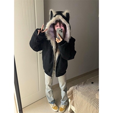现货重磅硬挺boxy羽绒棉衣座山雕猫耳大毛毛领麂皮棉服冬外套，男装棉衣，电商A486