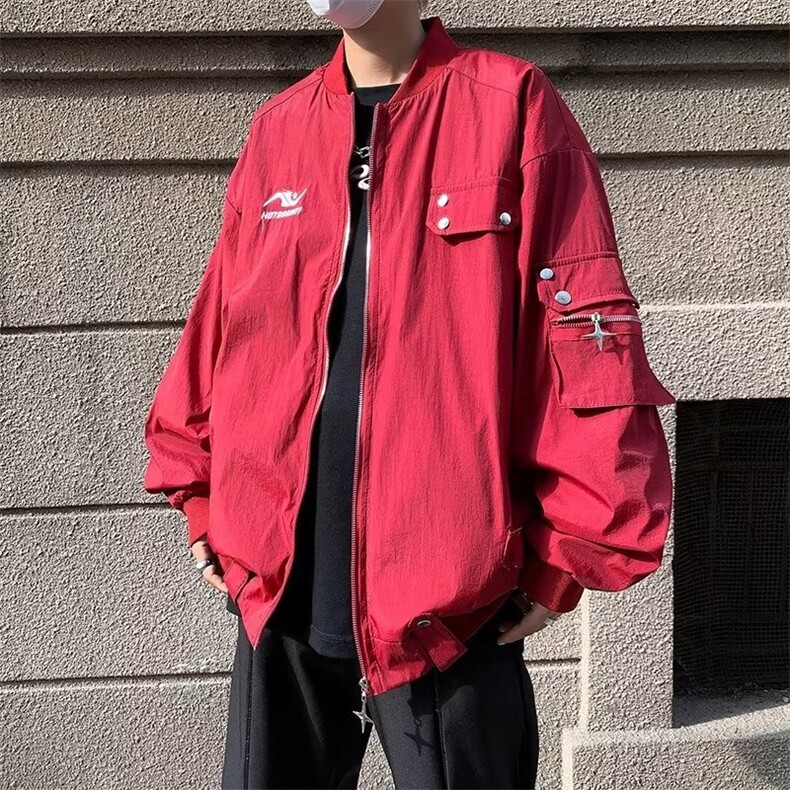 美式潮牌高街设计感夹克外套男女宽松复古情侣棒球服HJ659-p65,男装夹克,星座1008