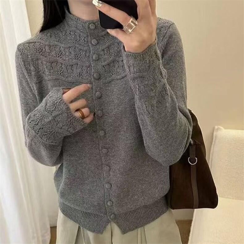 针织开衫女秋冬坑条加厚外套小个子羊毛衫,针织衫/毛衣,萱芳婷羊绒