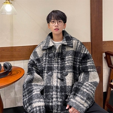 毛圈呢加厚冬装外套牛角扣潮牌毛呢子大衣夹克832P118，男装夹克，电商A458A