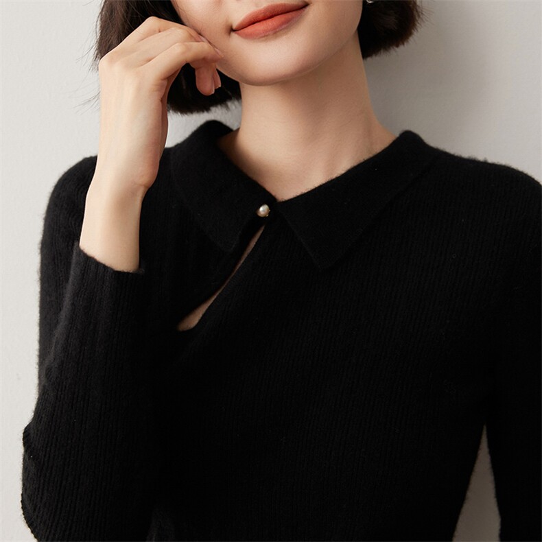 翻领设计感女秋冬新款针织35%羊绒衫2024年秋冬季，女装羊绒衫，蒂暖羊绒