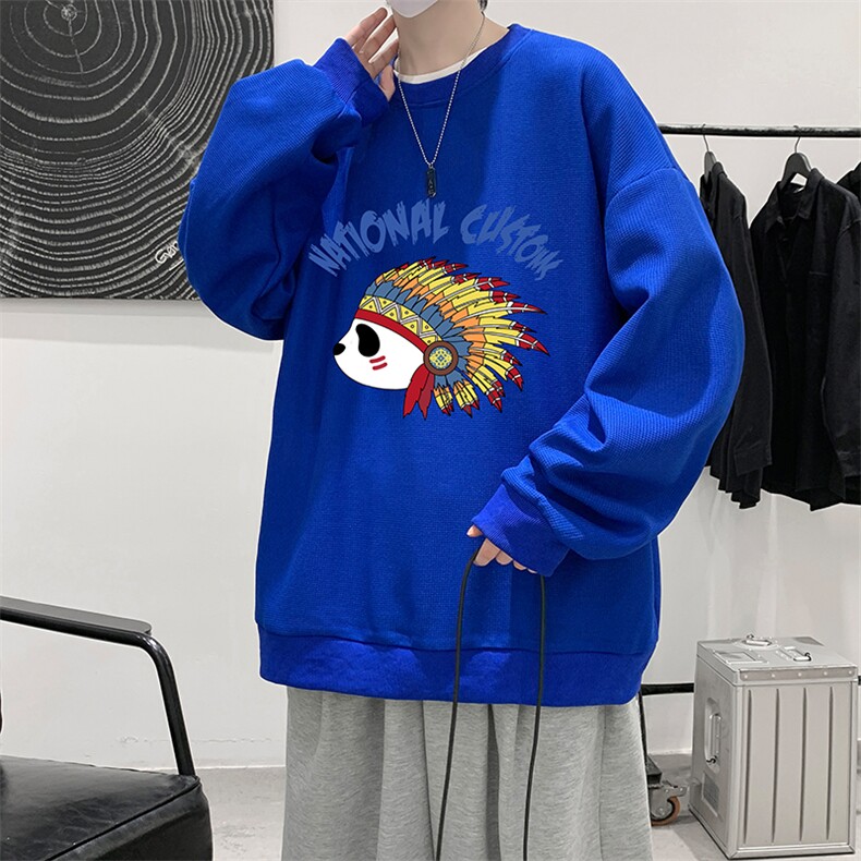 华夫格卫衣圆领卫衣男大码长袖t恤男外套HW76196-P30加绒款-P40,男装卫衣,电商A040