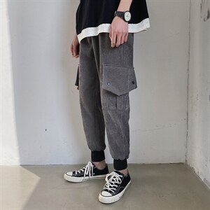 K1012-P45加绒P50潮宽松多口袋工装宽松休闲九分小脚男裤控58图片