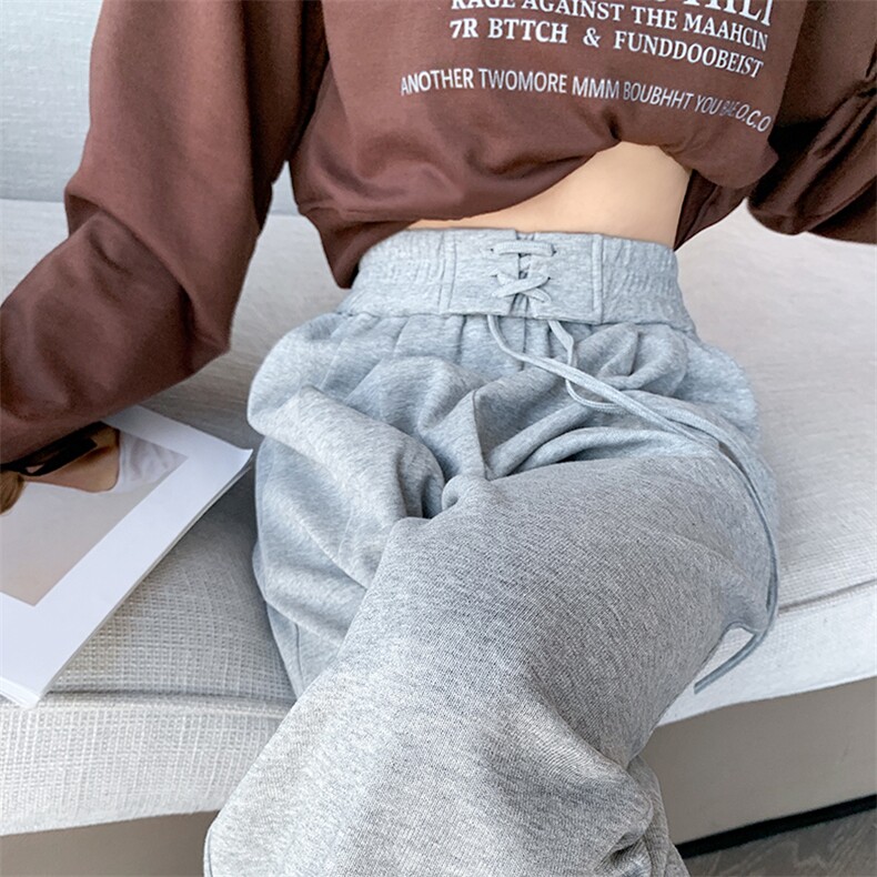 灰色运动裤女24秋季高腰直筒显瘦休闲卫裤ins网红阔腿裤，女装休闲裤，梦白服饰厂