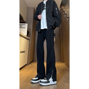 现货 美式修身微喇侧边拉链毛边直筒大码牛仔裤男 K5816-P50 控78图片