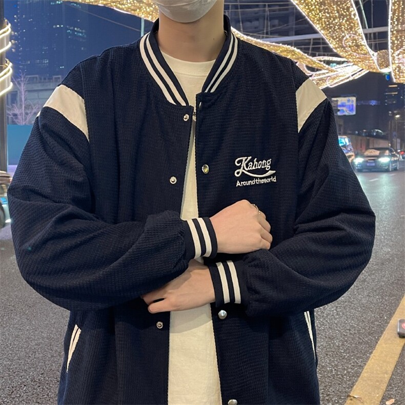 春季新款美式复古学院风休闲宽松夹克藏蓝色棒球服外套JK668,男装夹克,星座1116A-1（原606A）