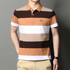 2023夏季新款条纹短袖潮流时尚宽松男士上衣翻领休闲短袖衣服男装，男装T恤，电商B212（原钱塘6029）