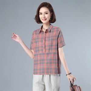 纯棉格子衬衫女2021夏装新款韩版通勤拼接全棉衬衣休闲小衫图片