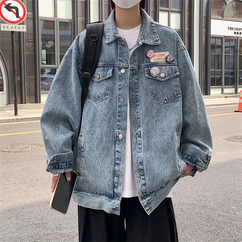 Wt8323-P58日系复古宽松型徽章牛仔夹克,男装夹克,星座1501-1
