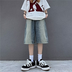 牛仔短裤男夏季薄款潮流美式复古水洗直筒宽松休闲五分裤子青少年，男装牛仔裤，星座601-2