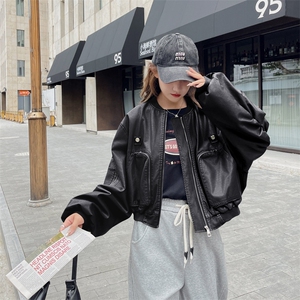 军绿色皮衣外套女2025秋季新款美式街头宽松休闲短款PU机车皮夹克图片