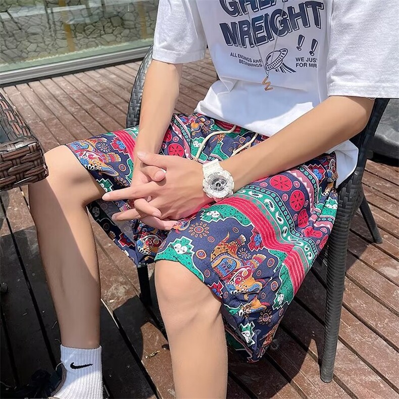 潮牌四季短裤男亚翰速干运动裤春夏秋印花沙滩裤 DK123图片