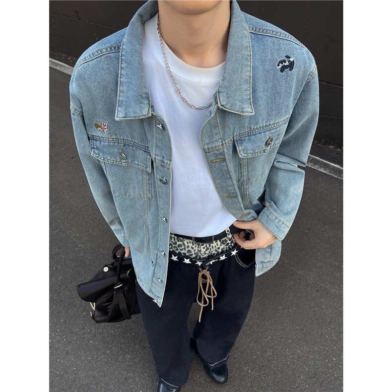 得物品质秋款男女牛仔夹克衫小狗刺绣宽松外套JAk90P70,男装夹克,星座1013-1